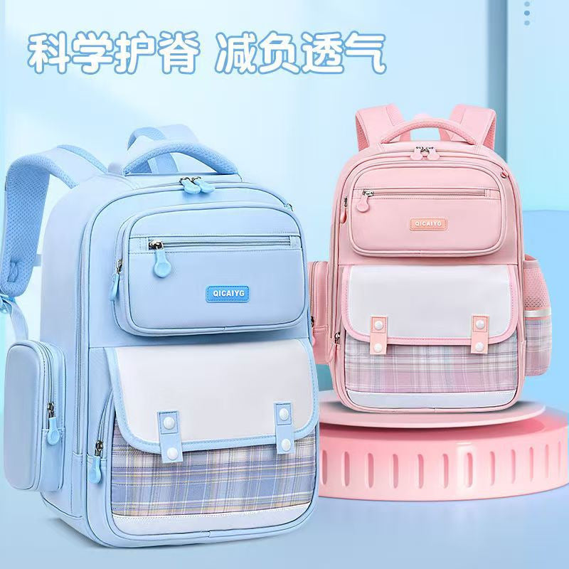 New plaid primary school bag girls 1-3-6 grade backpack girls super light wholesale large capacity