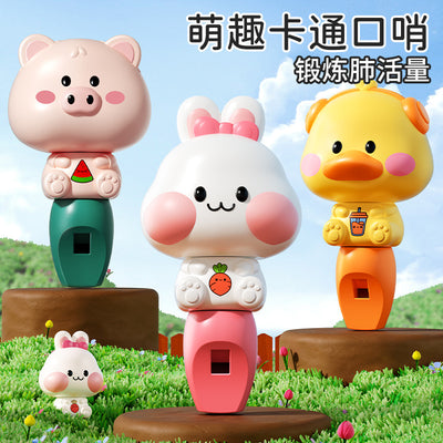 Cute cartoon whistle rabbit yellow duck pig shape lanyard whistle small trumpet kindergarten kids toys street stall