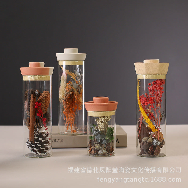 陶瓷烛台北欧IN风简约桌面摆件玻璃储蓄罐烛光晚餐干花密封罐装饰