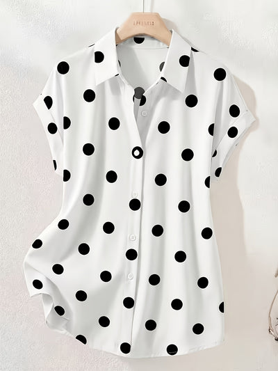 fashion cross-border women's clothing new arrivalloose slimming look polka dot short-sleeved shirt women's shirt