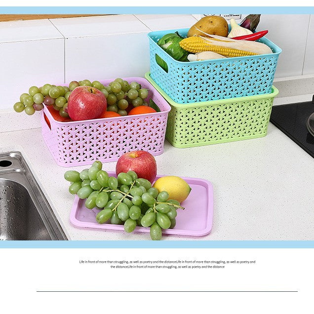 Rattan plastic storage basket Fruit basket Kitchen storage Office toy storage basket