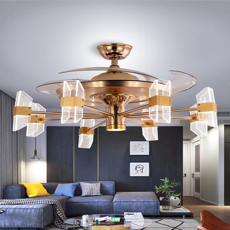 Whole house smart golden magic bean invisible fan light Nordic crystal light luxury ceiling fan light living room dining room integrated lamp