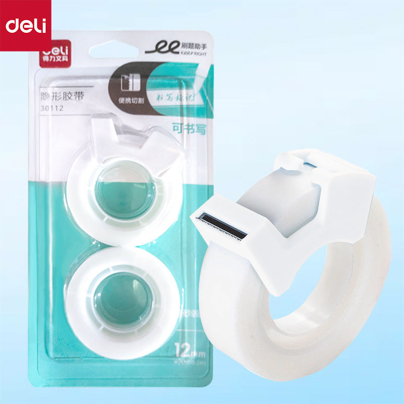 Deli 30112 invisible tape width copy and paste student wrong question sticky question stationery tape cutter single card 2 rolls