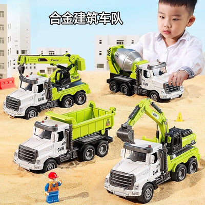 Kids' construction engineering toys - alloy dump truck, mixer truck, crane, excavator, log loader, and transporter - ages 3-6