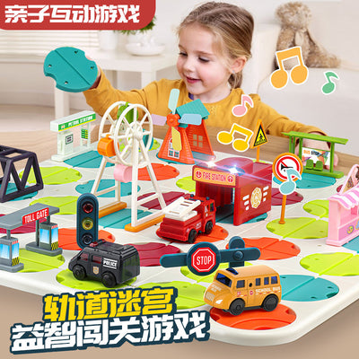 diy track car maze challenge game - children's thinking training track building sound & light electric vehicle toy