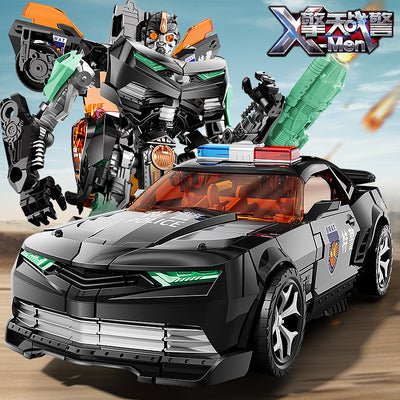 Jinjiang transforming toy mecha robot kids toy police car model boy with weapon set machine