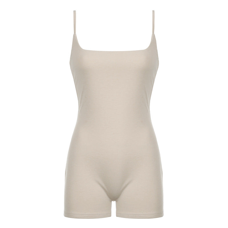 Street American Casual Cross-border Women's Solid Color Skinny Hip Wrap Sports Basic Spice Girl Adjustable Suspender Jumpsuit