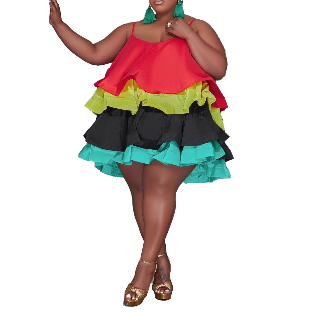 SRS10427 European and American, loose, large size suspender print dress