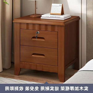 Solid wood bedside table for home bedroom, lockable storage cabinet, small rental room bedside storage chest, no assembly required