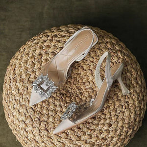 export crystal sandals women's new french style closed-toe pointed-toe stiletto sandals casual transparent high heels