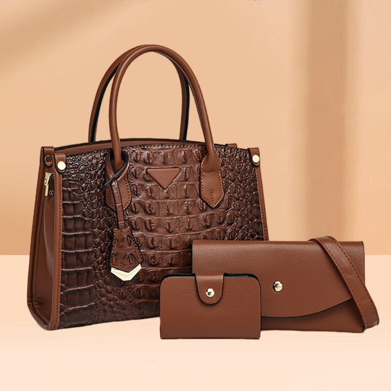 European and American retro new fashion shoulder bag urban simple large-capacity handbag crocodile pattern women's messenger bag