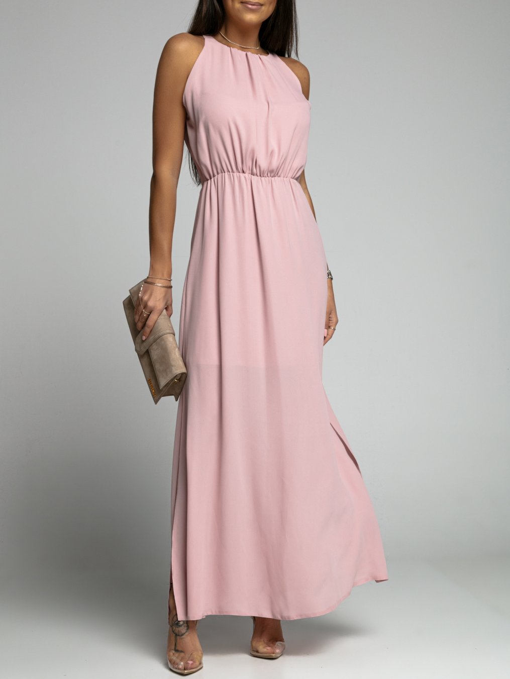 independent station hot sale, backless turtleneck sleeveless waist dress, floor-to-ceiling long dress women
