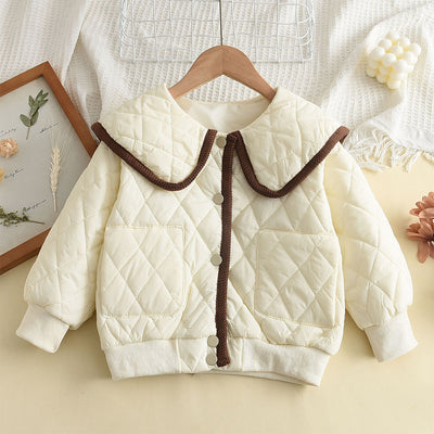 Girls' fall/winter new lightweight padded jacket, stylish quilted outerwear for kids, letter print top, trendy short padded coat
