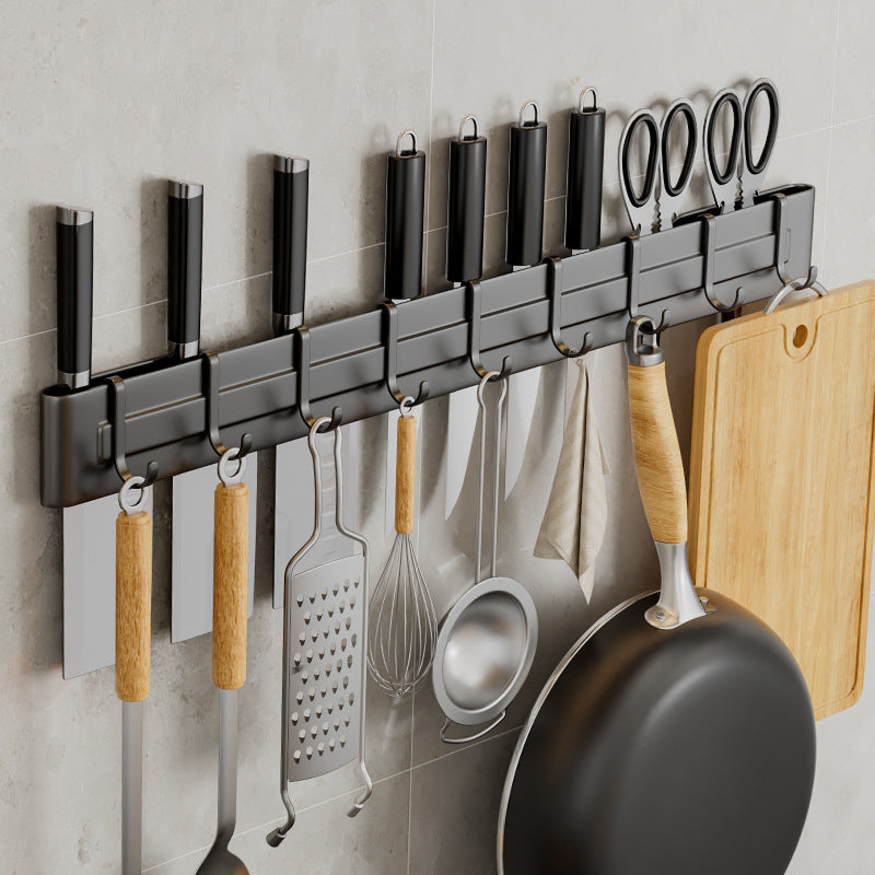 New non-punching kitchen knife holder household wall-mounted hook multi-functional chopsticks knife storage rack gray