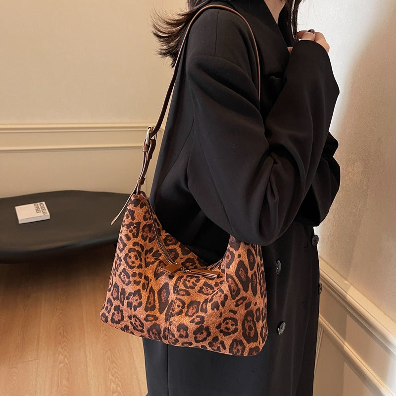 Cross-border retro high-end underarm dumpling bag women's 2025 new autumn and winter trend leopard print versatile single shoulder messenger bag