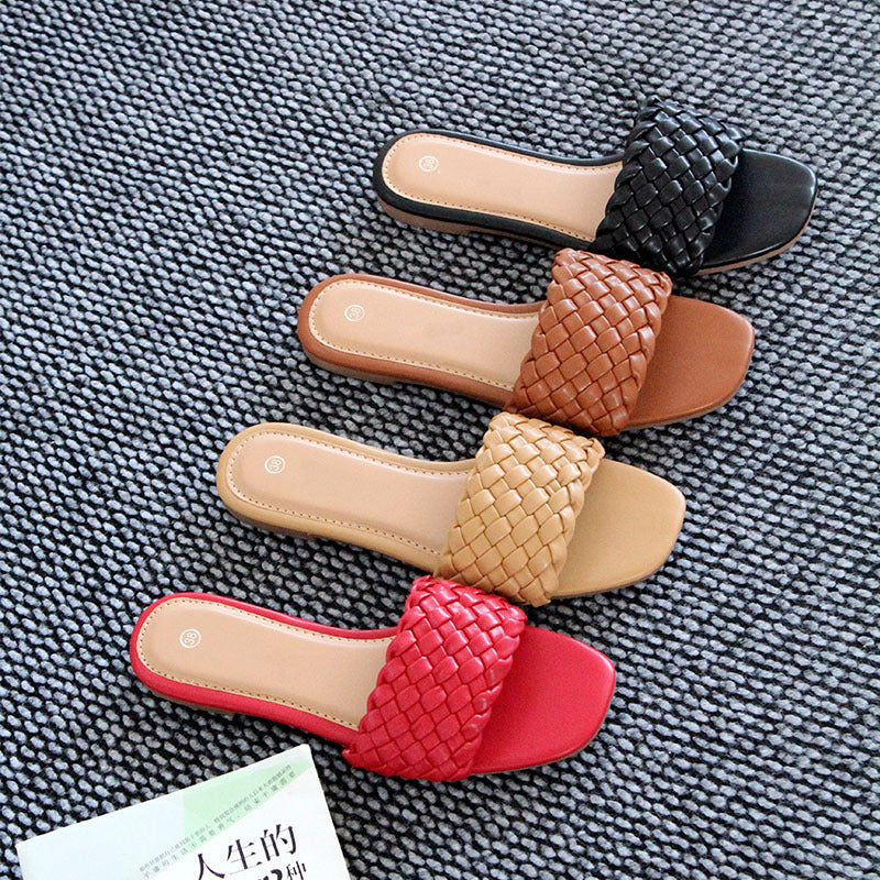 Foreign trade wholesale women's slippers multi-color summer woven belt flat bottom fashion one-word casual slippers Slippers