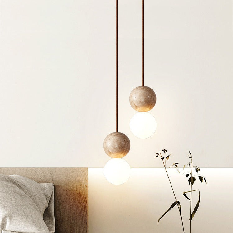 Yellow travertine cream wind bedroom bedside chandelier long line Internet celebrity Japanese-style wabi-sabi wind bar island retro lamps