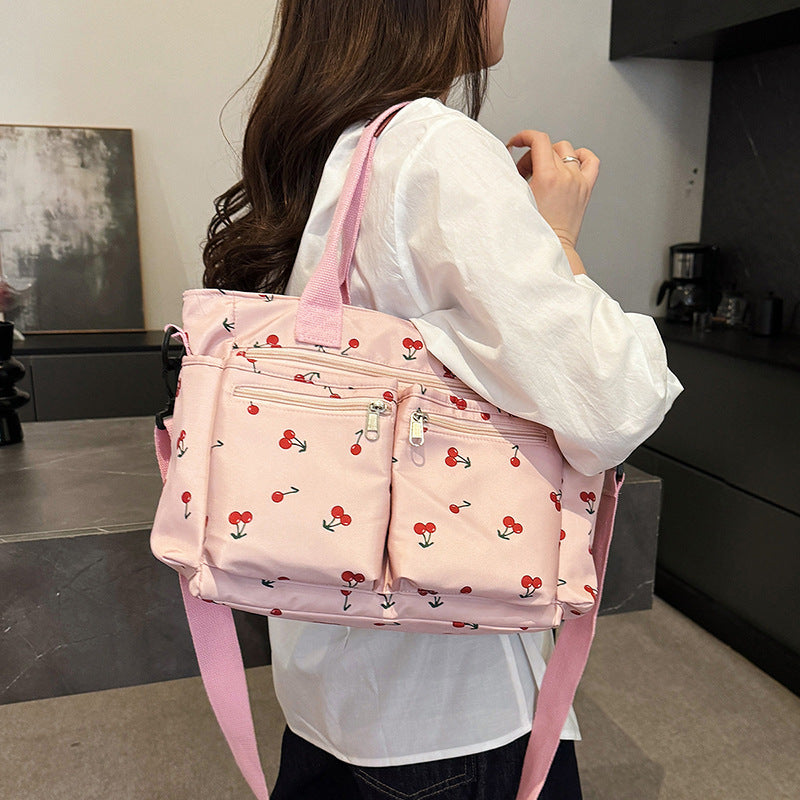 New Corduroy Printed Cherry Women's Tote Bag Shoulder Crossbody Bag Casual Large Capacity Handbag Mommy Bag