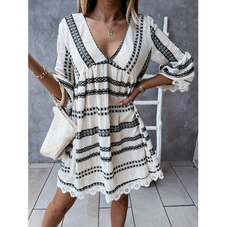 Spot European and American women's clothing   independent station  new lace cuff dress women's summer