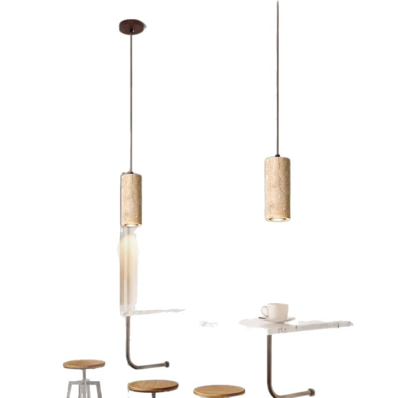 Yellow travertine bedroom bedside chandelier Japanese wabi-sabi retro walnut living room background wall bar hanging line lamp