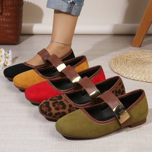Exportplus sizespring & fallnew arrivalleopard print one-piece strap flatsflats women's flats square toe easiest for match soft bottom floating shoes wholesale