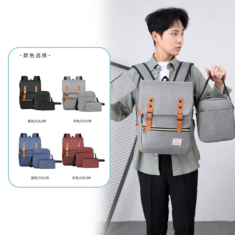 Cross-border business backpack wholesale trend High school backpack three-piece computer bag large capacity flip bag men