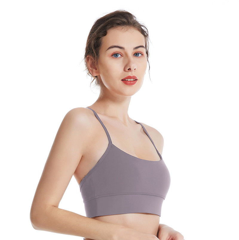 Spring and summer nude thin shoulder straps fitness bra simple beautiful back sexy cycling pants running suspenders yoga vest underwear