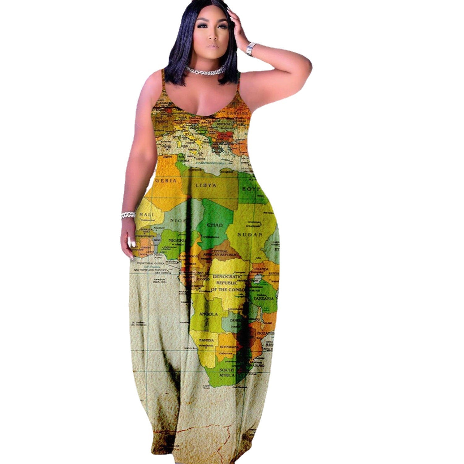 SK2431 European and American sexy suspender loose print large size dress