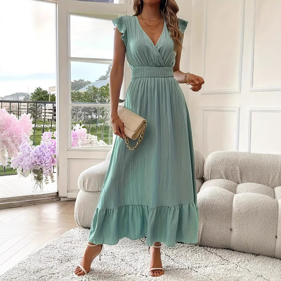 Spot 2025 European and American   new women's clothing long summer short-sleeved dress independent station
