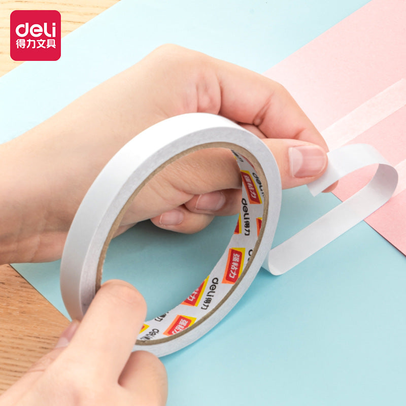 Deli 30401 double-sided tape 1.2cm hot melt tissue paper double-sided tape household 24 roll bag 12mm double-sided tape wholesale