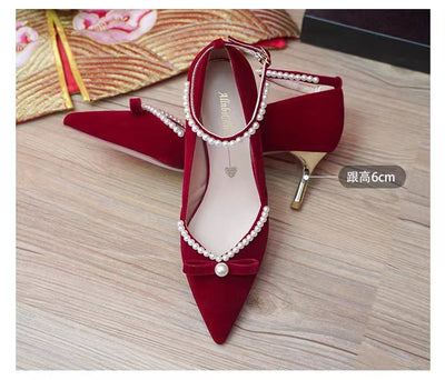 Wedding shoes for women xiuhe wedding dress two-wear 2023 new arrival chinoiserie red bridal high heels without tired feet straps