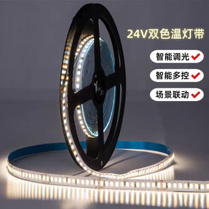 Led dual-color temperature strip lights with variable light low voltage 24v smart whole-house dimming controller, self-adhesive lights for living room decoration
