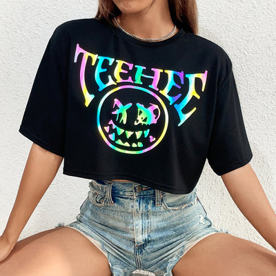 Pre-sale 53127# cross-border women's fashion european and american ins fashion round neck printed short-sleeved t-shirt