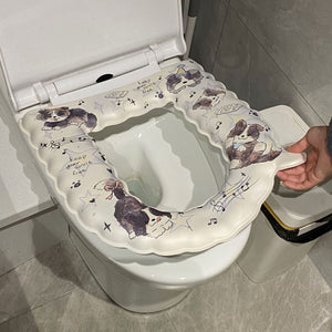 Toilet mat cute cartoon all year roundneutral high-looking waterproof anti-fouling adhesive toilet lace cushion with lifting edge