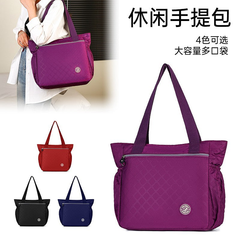 Casual diamond embroidered thread portable women's bag large capacity simple commuter shoulder bag Oxford cloth practical versatile tote bag