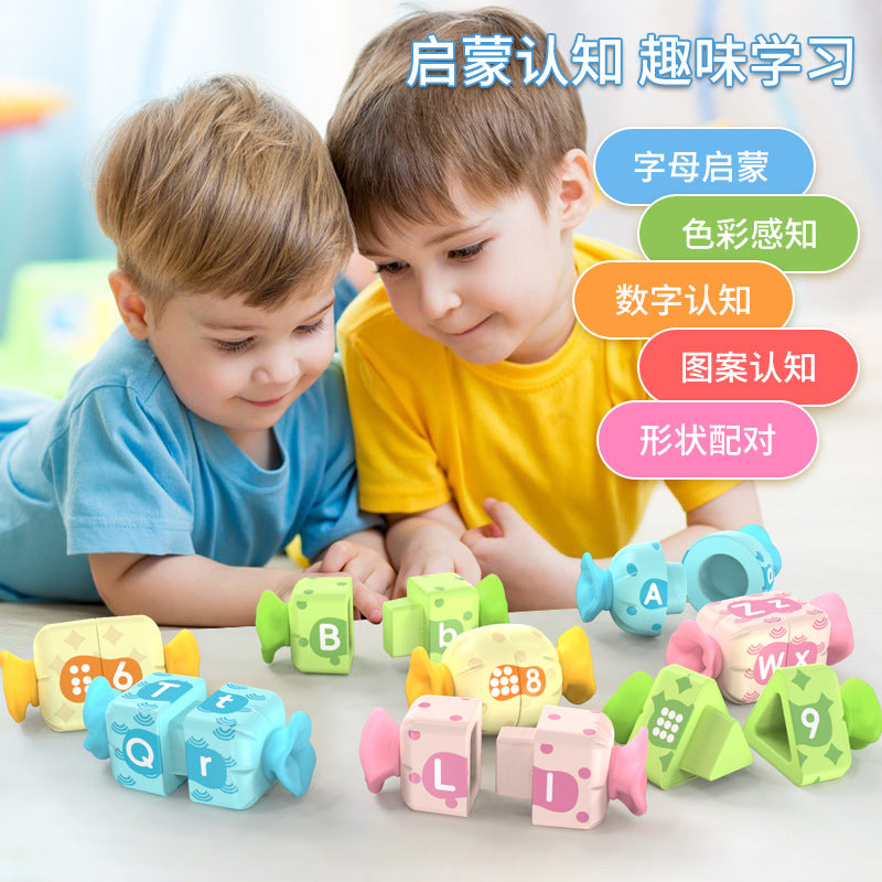 Cross-border early education educational candy pairing toy baby gnawing tooth glue thinking logic training digital shape English
