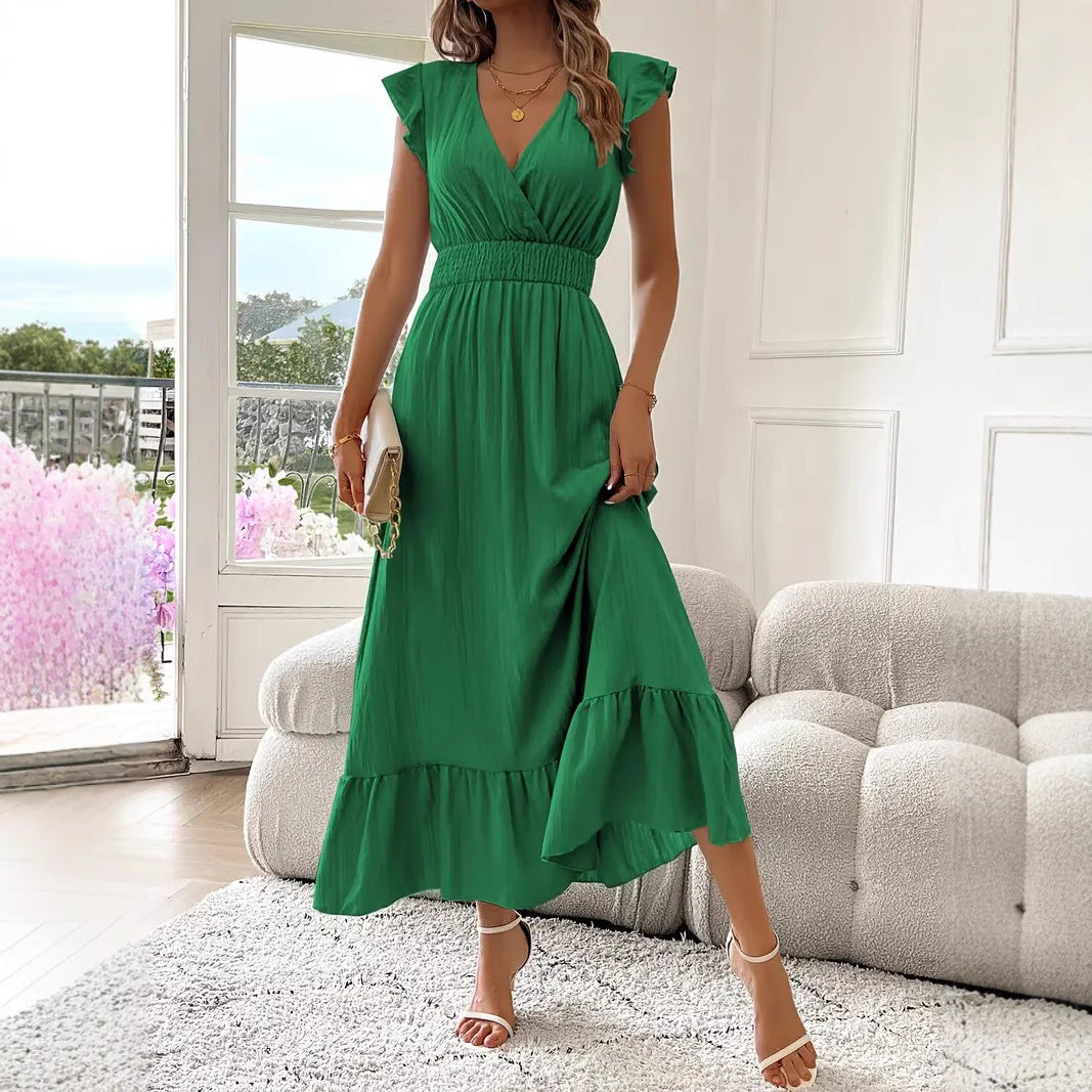 Spot 2025 European and American   new women's clothing long summer short-sleeved dress independent station
