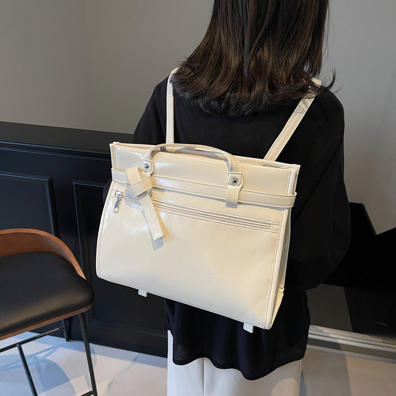 Niche high-end backpack bag women's 2025 new fashion versatile tote bag simple large-capacity red bag