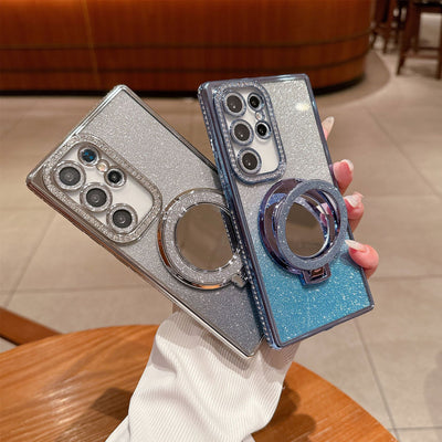 Suitable for samsung s26ultra electroplated rhinestone mobile phone case s24 mirror holder s23 glitter s25 all-inclusive anti-fall