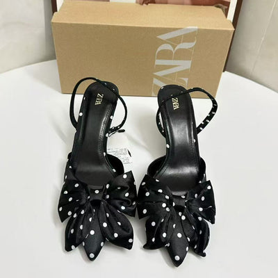 Za's 2025 spring/summer collection: european and american style pointed-toe women's pumps, bow detail, cutout sandals, polka dot fashion heels