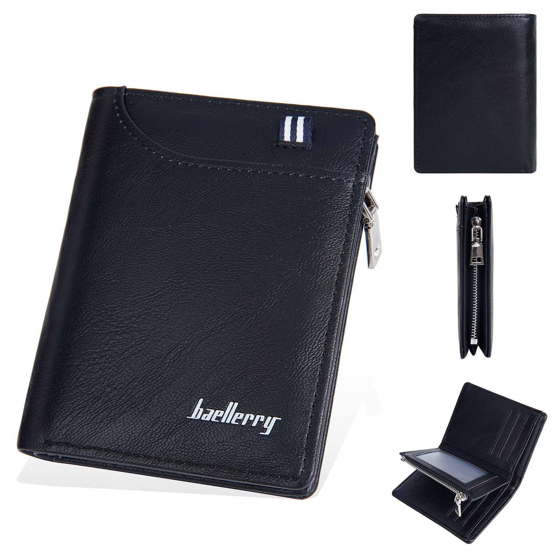 New wallet men's short baellerry European and American business anti-theft brush wallet vertical zipper change ticket holder