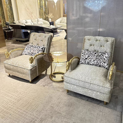 Italian accessible luxury pure copper snake-shaped armrest pull button casual chair house luxury living room brass single sofa back chair