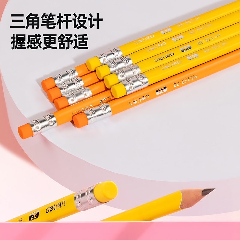 Deli HC138 eraser head writing pencil hb student kindergarten first grade 2B lead lead pencil