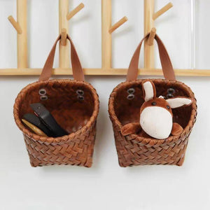 Wall-mounted hand-woven storage basket, toy sundries storage box, ginger and garlic storage basket, imitation rattan woven wash basin storage basket