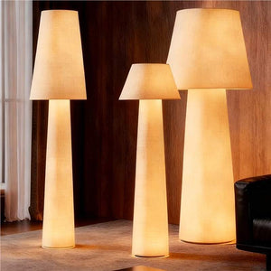 Wabi-sabi style all-over luminous large floor lamp, cream style living room, sofa, b&b atmosphere, bedroom fabric lighting