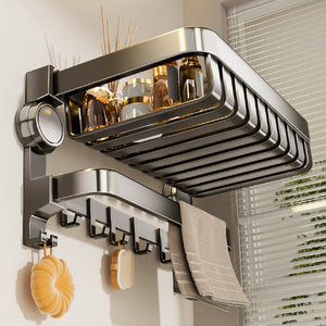 Suction cup mesh basket towel rack bathroom punch-free bath towel rack toilet bathroom wall-mounted foldable bathroom storage rack