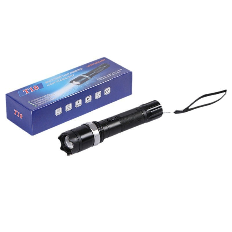 Manufacturer T10 strong light long-distance flashlight multi-function household LED charging spotlight outdoor riding flashlight