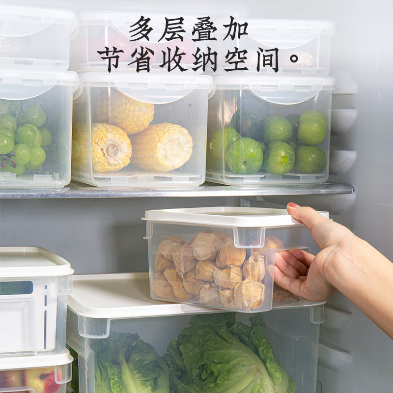 Refrigerator plastic crisper, kitchen fruits and vegetables fresh finishing, transparent sealing, double-layer drain stacking storage with handle