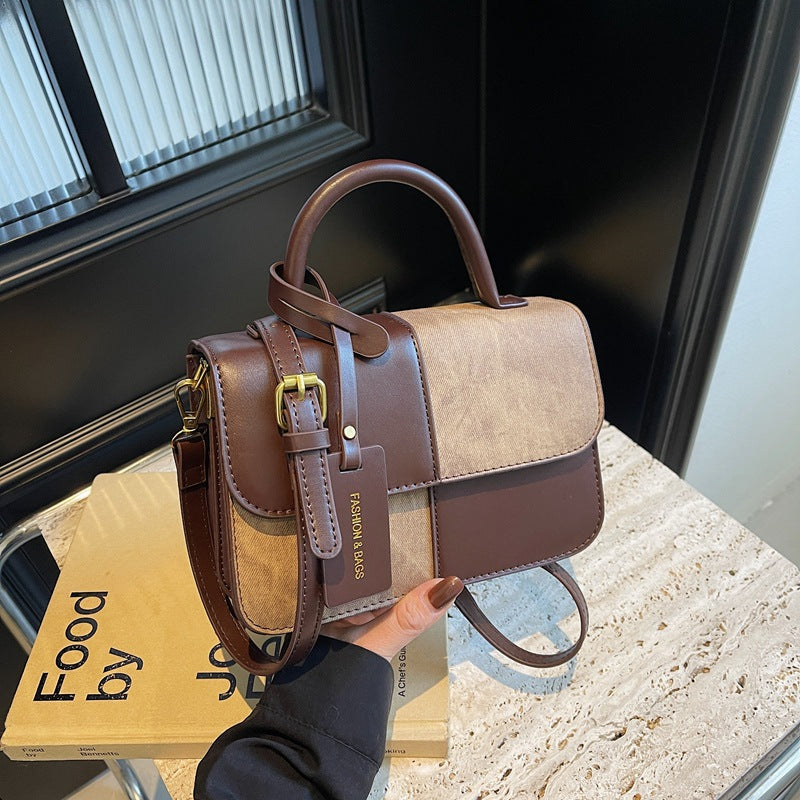 Bag Women's 2025 New Winter Fashion Versatile High-value Women's Bag Splicing Simple Portable Shoulder Bag Crossbody Bag