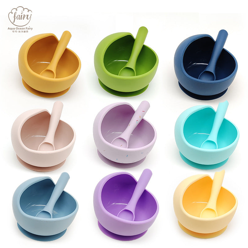 Cross-border supply Children's silicone dinner plates Eating complementary food bowls Anti-drop suction cups Feeding tableware Forks and spoons Silicone bowl sets